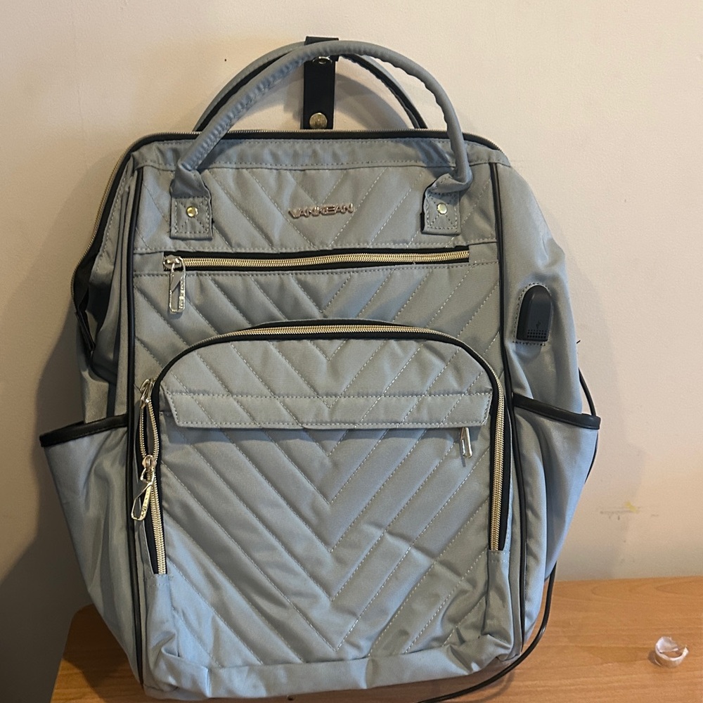 Sky Blue Quilted Backpack